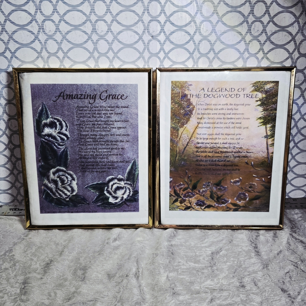 Vtg 80s Gold Metal 8x10 Poetry Art Frame Pair Embossed Diamond Stamped shadowbox